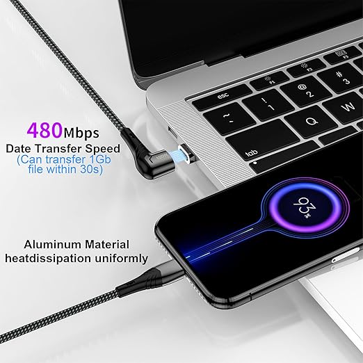 ZBF 100W USB C Magnetic Charging Cable, Right Angle Magnetic Phone Charger - Image 2