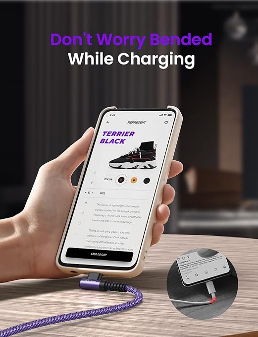 AINOPE 4-Pack USB C Cable, 3.1A C Charger Cable Fast Charging, Right Angle Type - Image 6