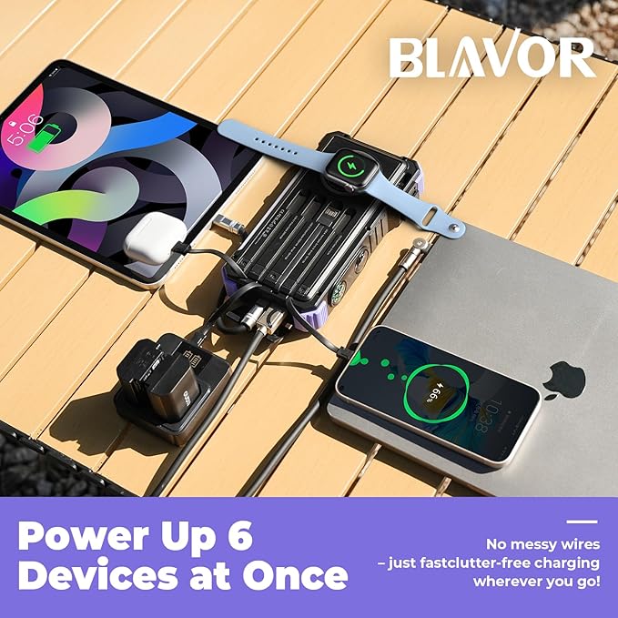 BLAVOR Solar Power Bank 20000mAh Built-in Cables, Wireless Charger - Image 2