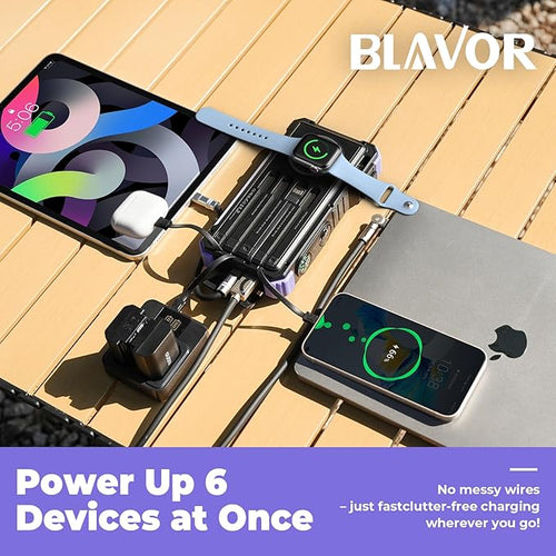 BLAVOR Solar Power Bank 20000mAh Built-in Cables, Wireless Charger - Image 2