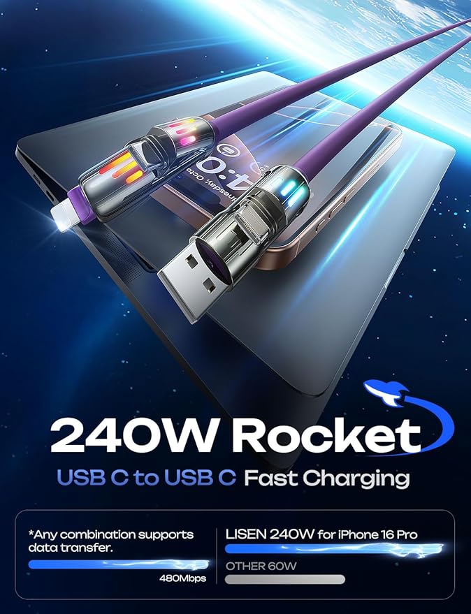 LISEN 240W Chubby USB C to USB C, 4 in 1 Charging Cable - Image 4