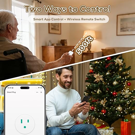 NineLeaf Slim WiFi Smart Plug w Switch, Remote App Control, Compatible - Image 4
