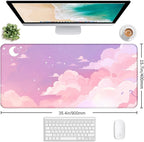 Cute Anime Cloud Desk Mat, Beautiful Pink Stitching Edge Non Slip Rubber Mouse - Image 2