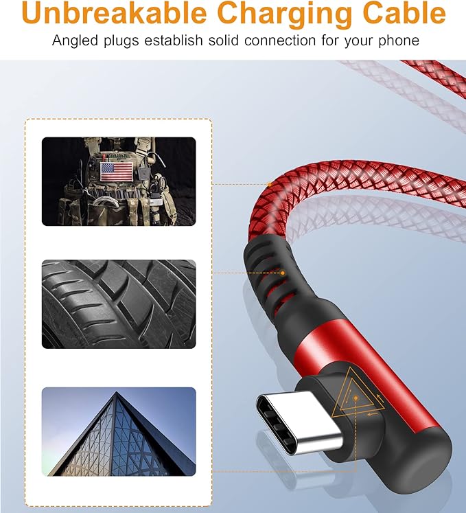 sweguard USB Type C Charger Cable Right Angle iPhone 15 Charger Nylon Braided - Image 4