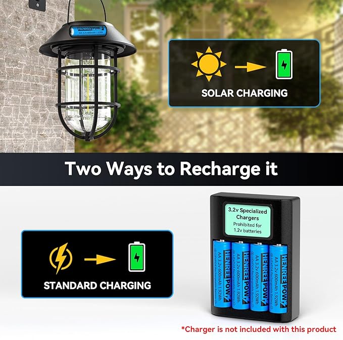 Henreepow AA 3.2v Solar Rechargeable Batteries, LiFePo4 Double A 600mAh 3.2v - Image 4