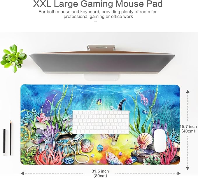 Lokigo Desk Pad Cool Cat, Big Desk Mat Cute Cat Ocean Underworld Extended Large - Image 2