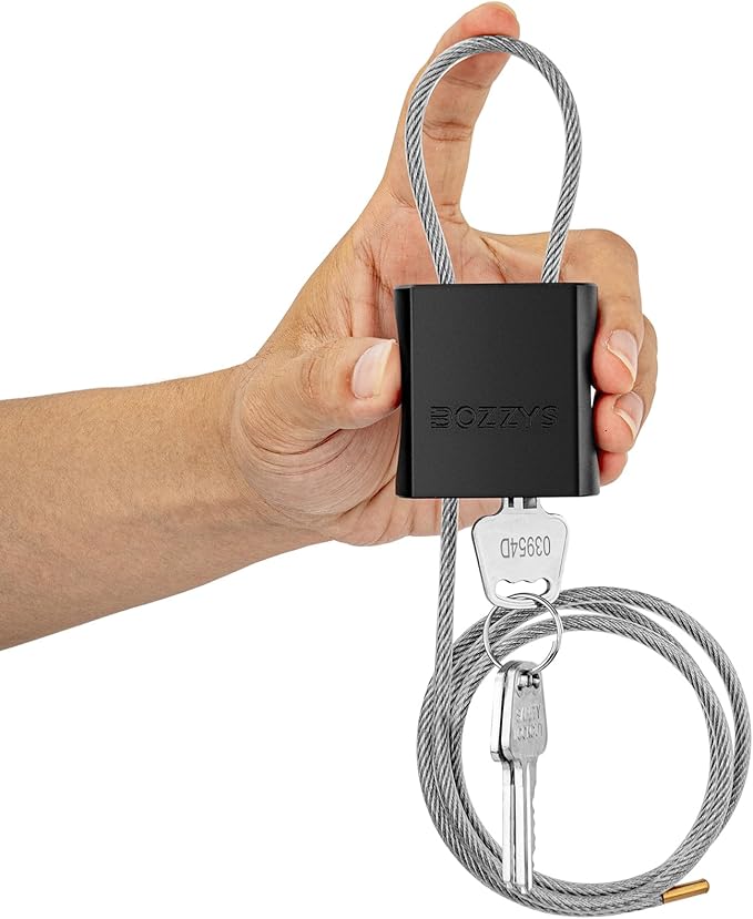 Cable Lock with 3 Keys | L 3.28ft, D 1/6in Adjustable Steel Cable Padlock | by BOZZYS