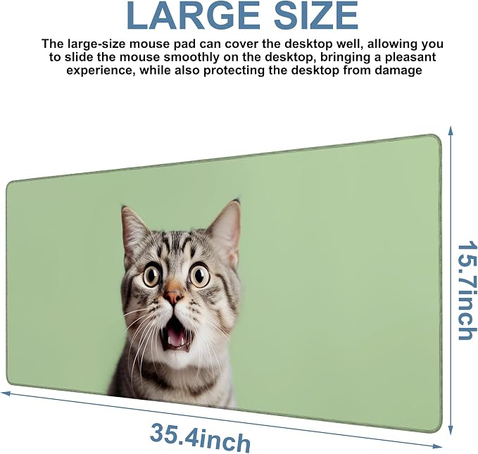 Large Mouse Pad A Surprised Cat Gaming Desk Pad Computer Keyboard Non-Slip - Image 3