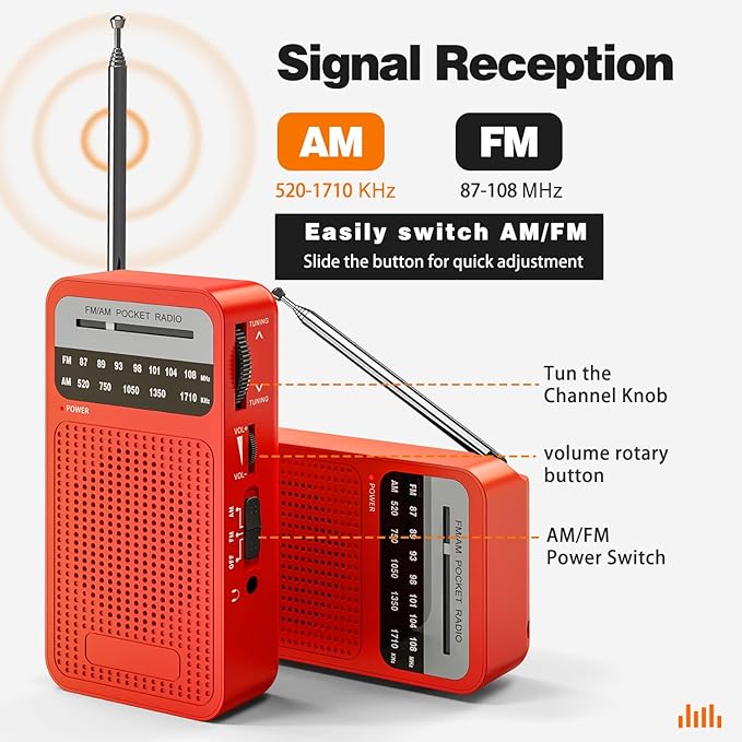 Portable Radio AM FM with Long Range Reception, Goodes Transistor Radio with - Image 2