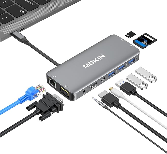 USB C Hub Multiport Adapter-10 in 1 Portable Dongle by imokin