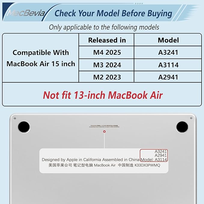 Compatible with MacBook Air 15 inch Case, M4 A3241/M3 A3114/M2 A2941, Hard Shell - Image 2
