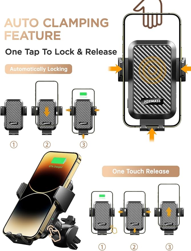 Wireless Car Charger, 15W Fast Charging Auto Clamping Car Charger Cell Phone - Image 3