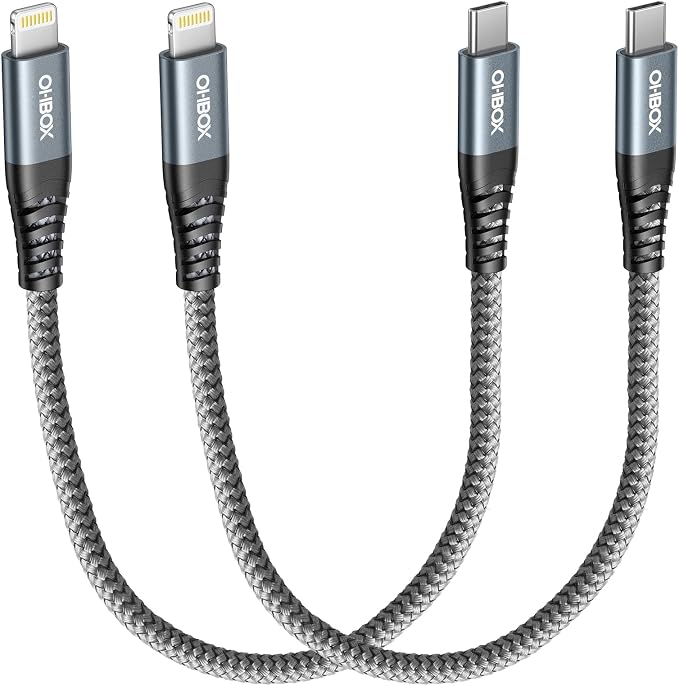 ohbox 1FT USB-C to Lightning Cable 2Pack, MFi Certified Type C iPhone Charger by OHBOX