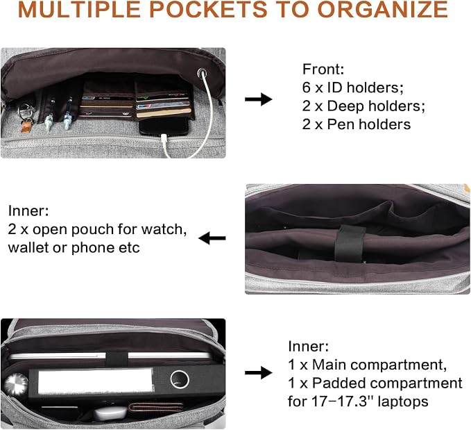 ESTARER Messenger Bag 17-17.3 Inch, Men's Computer Bag Water-resistant Canvas - Image 4