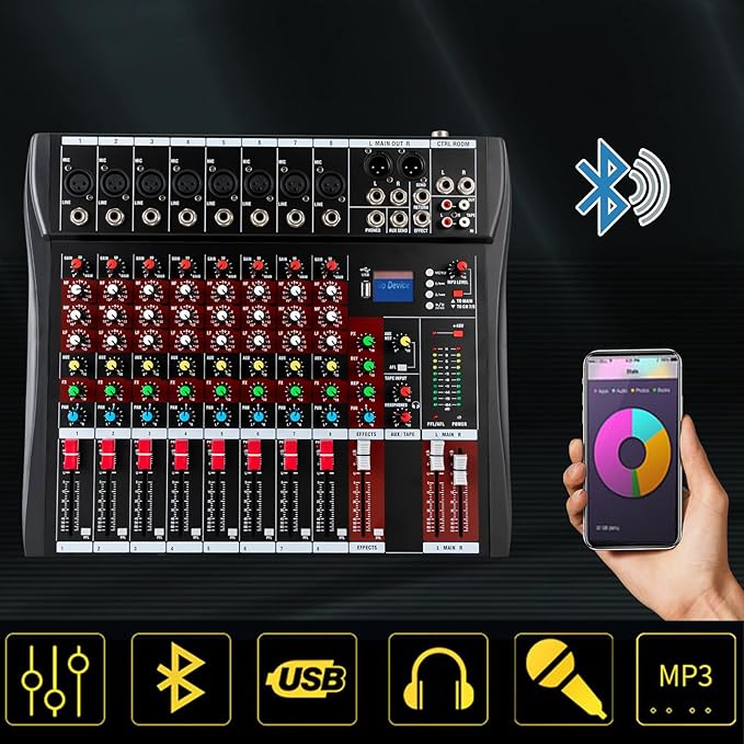 Professional 8 Channel Mixing Console Audio Mixer Bluetooth Digital USB MP3 - Image 3
