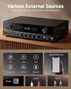 Donner Stereo Audio Amplifier, 600W Peak 2 Channel Receiver - Image 3