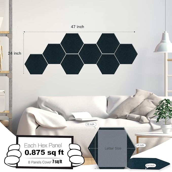 Mollywell Hexagon Acoustic Panels, High Density, Soundproofing, Decorative - Image 2