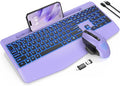 Wireless Keyboard and Mouse Backlits, Wrist Rest, LED Mouse, Rechargeable by SABLUTE