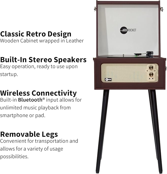 Arkrocket 3-Speed Bluetooth Record Player Retro Turntable - Image 2