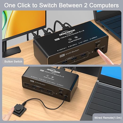 DEMEXBOOK HDMI KVM Switch 2 Monitors 2 Computers 8K@60Hz 4K@120Hz, - Image 6