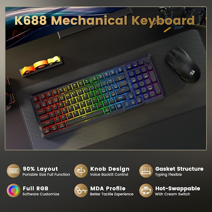 Redragon Wireless Mechanical Keyboard, 3 Mode Gasket Mounted RGB Gaming Keyboard - Image 2