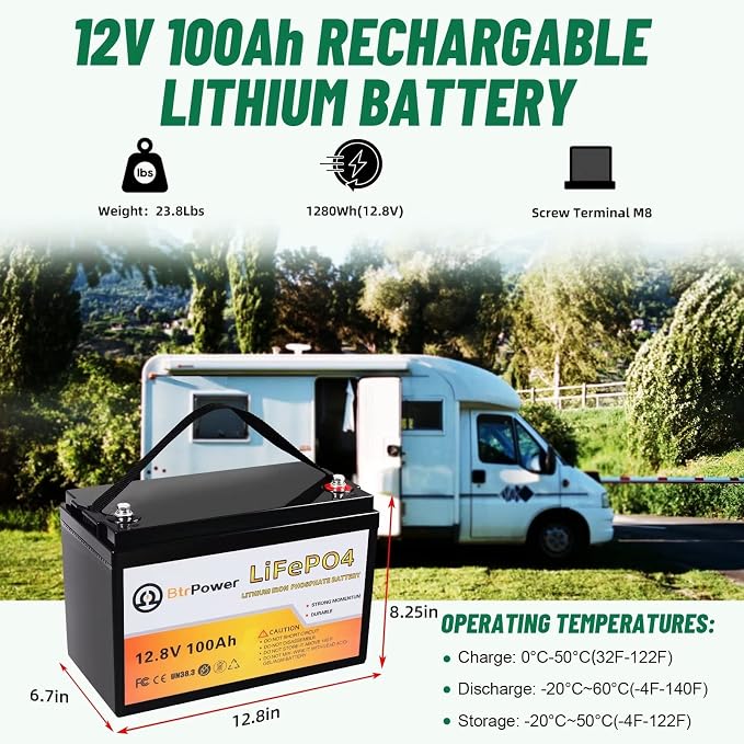 12V Lithium Battery-100Ah Lithium Phosphate Iron LiFePO4 Deep Cycle Battery - Image 2