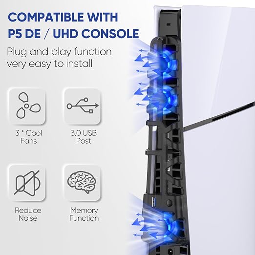 PS5 Slim Cooling Fan with LED Light, Adjustable Speed, USB 3.0 Port, Silent - Image 4