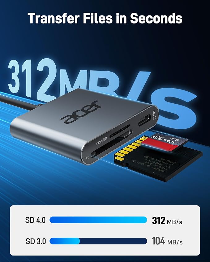 Acer SD 4.0 Card Reader, UHS-II Micro SD Reader USB C, Dual Slot Type C Memory - Image 2