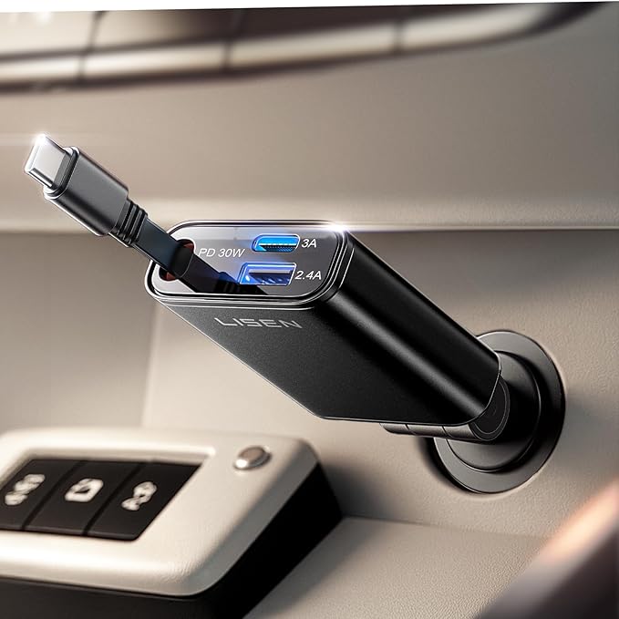 LISEN Car Charger USB C Fast Charging Retractable, 【75% Less, Ultra Mini】 57W by Lisen