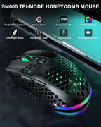 SM600 Honeycomb Shell Gaming Mouse Wireless, 8000 DPI Tri-Modes BT5.1/2.4G - Image 2