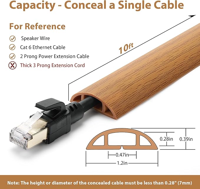 Floor Cord Cover 10ft, Cord Hider Floor Yellow Oak Wood, Floor Cable Management - Image 2