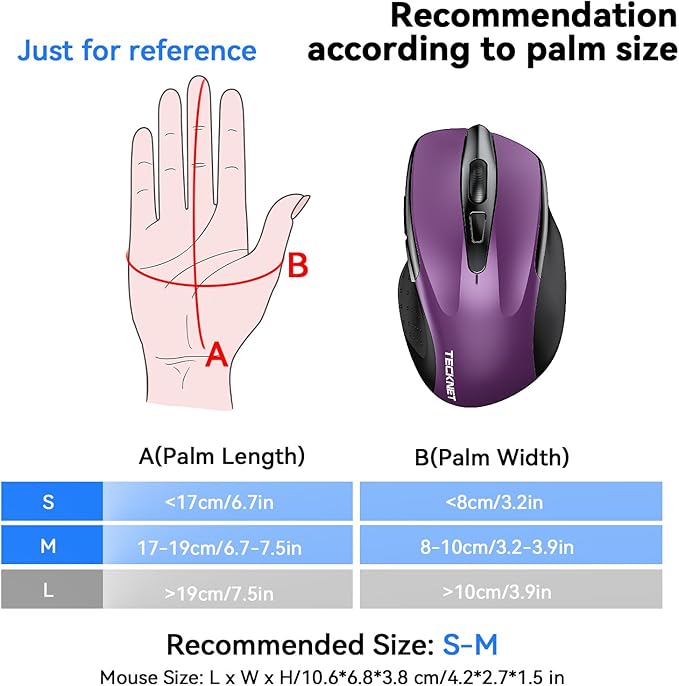 TECKNET Rechargeable Jiggler Wireless Mouse 4800 DPI Silent USB A & Bluetooth - Image 3