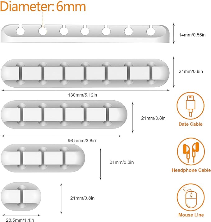 Cord Organizer Cable Holder Management – 5 Pack White Cable Clips Cord Holder - Image 3