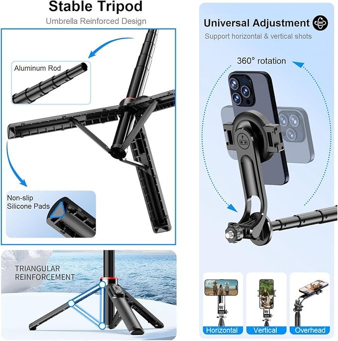 Magnetic Selfie Stick Tripod for iPhone, Travel Selfie Stick for iPhone 16 15 - Image 5