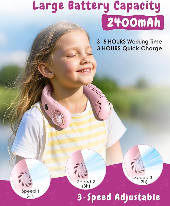 Neck Fan for Kids, Bladeless Portable Fan Rechargeable for 4-14Y Girls & Boys - Image 2