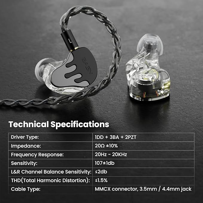 BASN BmasterX in Ear Audio Monitor, Hybrid 6 Drivers IEM Earphones - Image 4