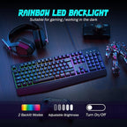 Gaming Keyboard, 7-Color Rainbow LED Backlit, 104 Keys Quiet Light Up Keyboard - Image 2