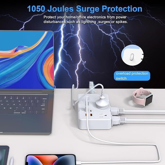 Surge Protector Power Strip 5 Ft Cord, Ultra Thin Flat Extension Cord - Image 3
