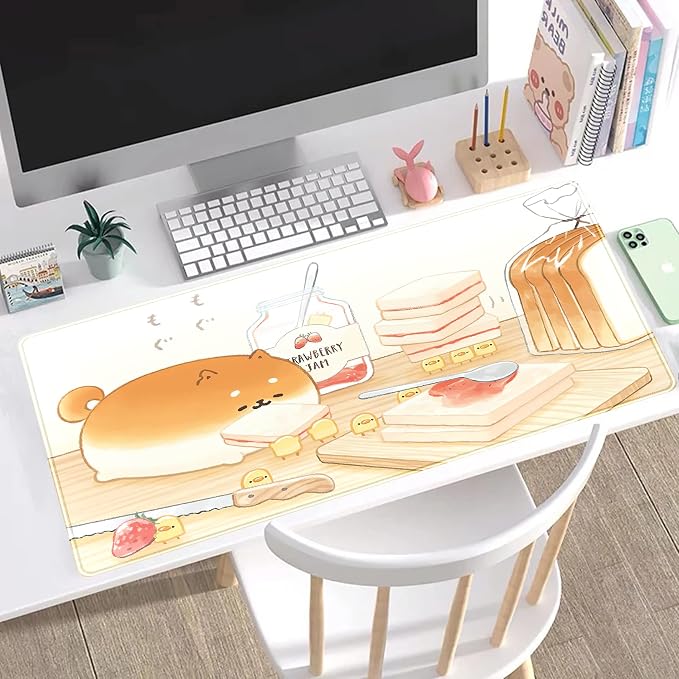 Cute Desk Mat Anime Cartoon Desk Pad Mouse Pad Kawaii Large Yellow Shiba Inu - Image 4