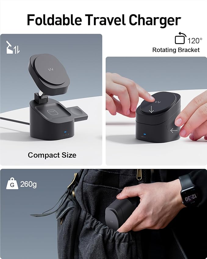 iWALK 3-in-1 Magnetic Wireless Charging Stand, 15W Foldable Charger Station - Image 4