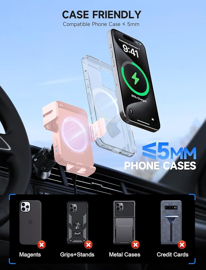 MOKPR Wireless Car Charger, 15W Auto Clamping Car Charger Dash Windshield Air - Image 5