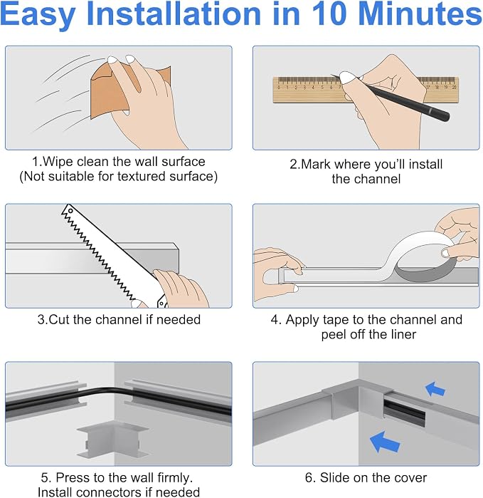 Yecaye Grey Cord Hider, One-Cord Channel Cord Cover on Wall, Cable Management - Image 6