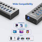 Powered USB Hub 3.0, Leinsis 7-Port USB 3.0 Hub 7 Data Transfer Ports+ 4 Smart - Image 6