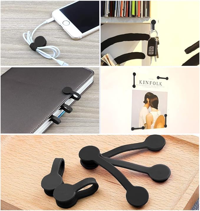Viaky 6 Pcs Black Magnetic Cable Clips Organizer Earbuds Cords Winder Bookmark - Image 7