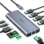 USB C Hub Adapter for MacBook Pro Air, 10 in 1 USB C to USB HDMI Ethernet Hub by ABIWAZY