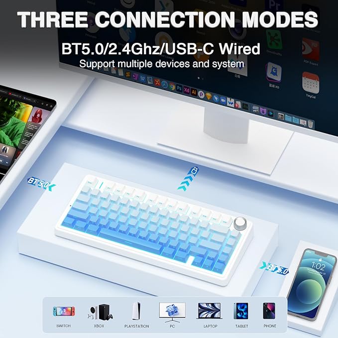 AULA F75 Pro Wireless Mechanical Keyboard, 75% Hot Swappable Custom Keyboard - Image 3