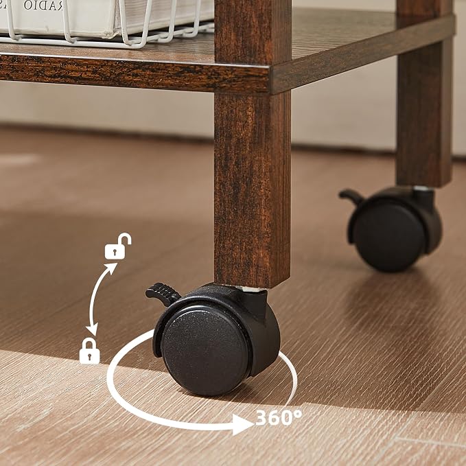 2 Tier Printer Stand with Storage, Under Desk Shelf Printer Table, Rolling - Image 7