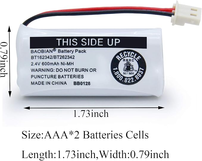 BT162342/BT262342 Cordless Phone Batteries 2.4V 600mAh Ni-Mh BT166342/BT266342 - Image 2