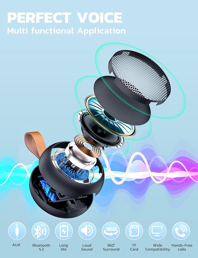 Portable Bluetooth Speaker, IPX7 Waterproof Small Shower Speaker Wireless - Image 6