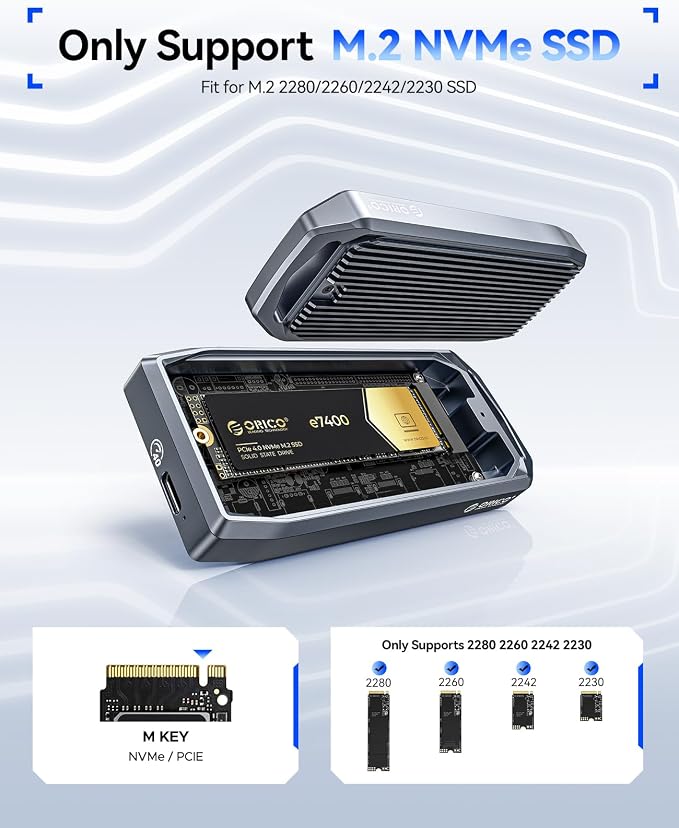 ORICO USB4 40Gbps M.2 SSD Enclosure, Supports Up to 8TB M.2 NVMe SSDs, Finned - Image 3